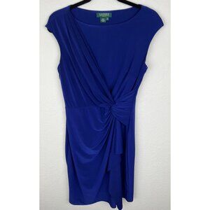 Lauren By Ralph Lauren Dress Size 12P Cap Sleeve Front Ruched Blue